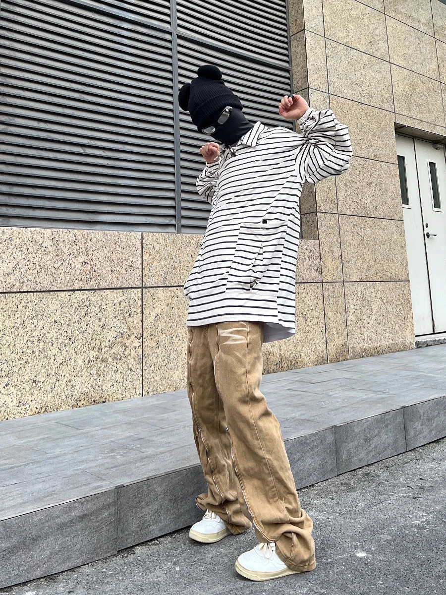 Men's Jeans Retro Zipper Design Multi-pocket Straight Loose Y2k Pants Loose Jeans Jeans Men Luxury Korea Fashion Street Clothes