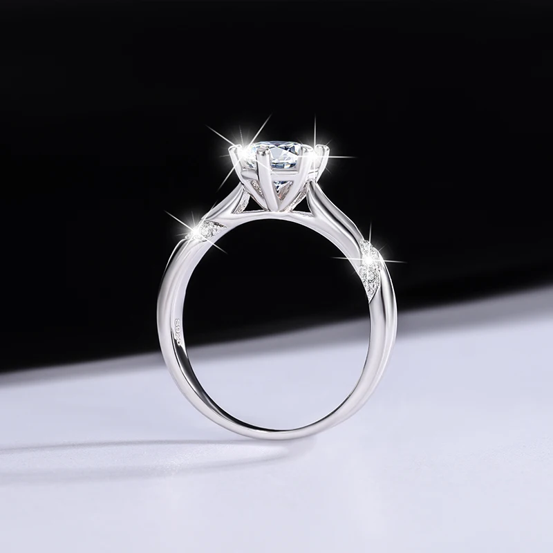 925 Silver Mosan Diamond Ring with Pointed Round and Exquisite Classic Inlaid Jewelry Customized Ring for Women and Couples 2023