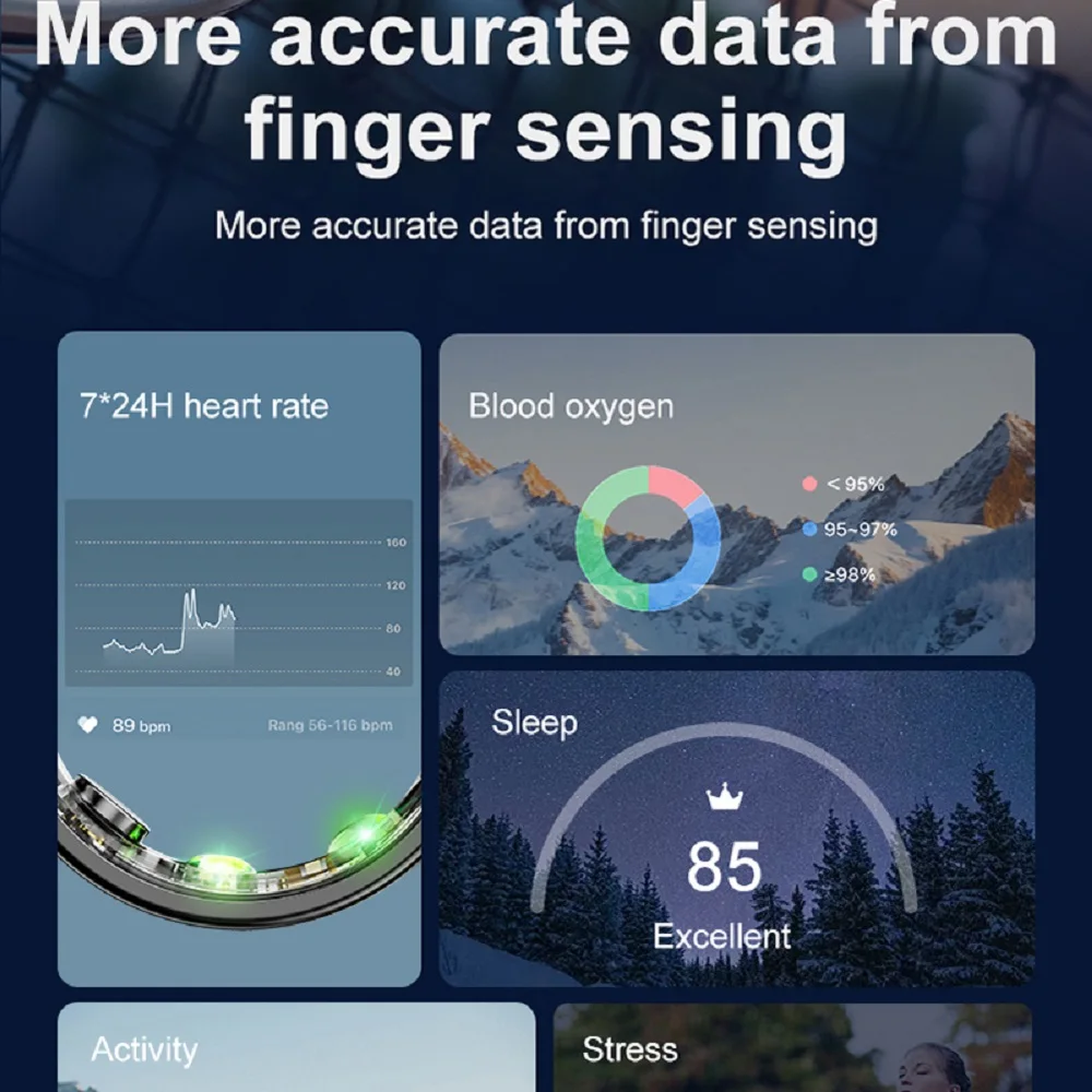 Смарт-кольцо для пары спорта фитнеса 24 часа пульс кислород в крови мониторинг сна