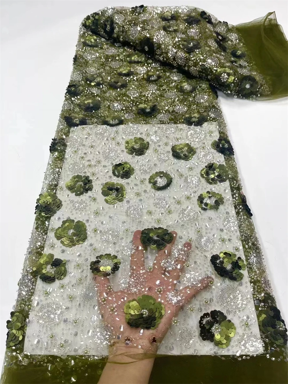 

2022 Высококачественная Женская ткань для шитья вышивка молочная шелковая сетчатая ткань с блестками платье для выпусквечерние вечера 5 ярдо...