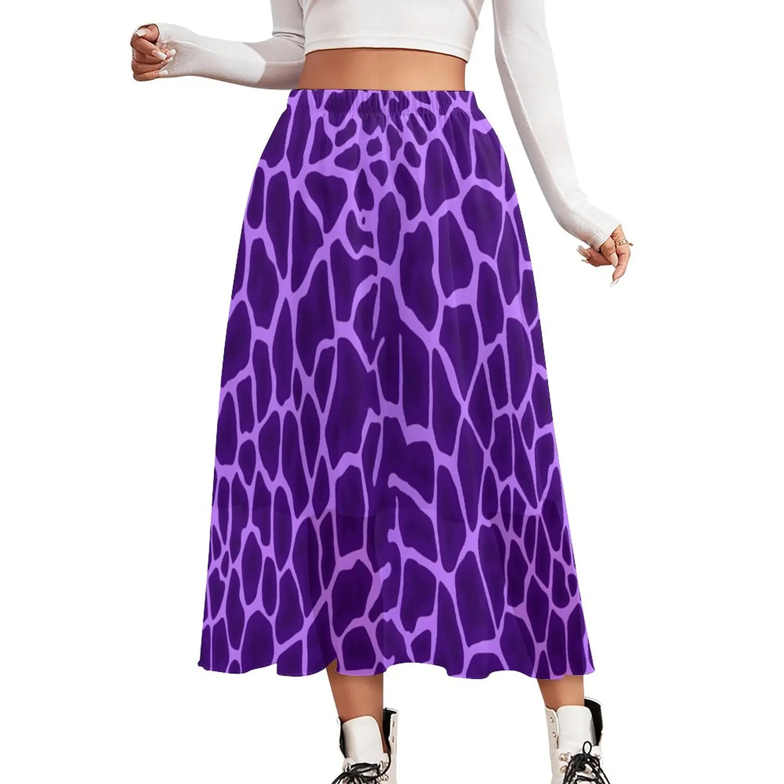 

Giraffe Print Skirt Purple Animal Beach Long Skirts Elastic Waist Pattern Street Fashion Casual Skirt Big Size 3XL 4XL