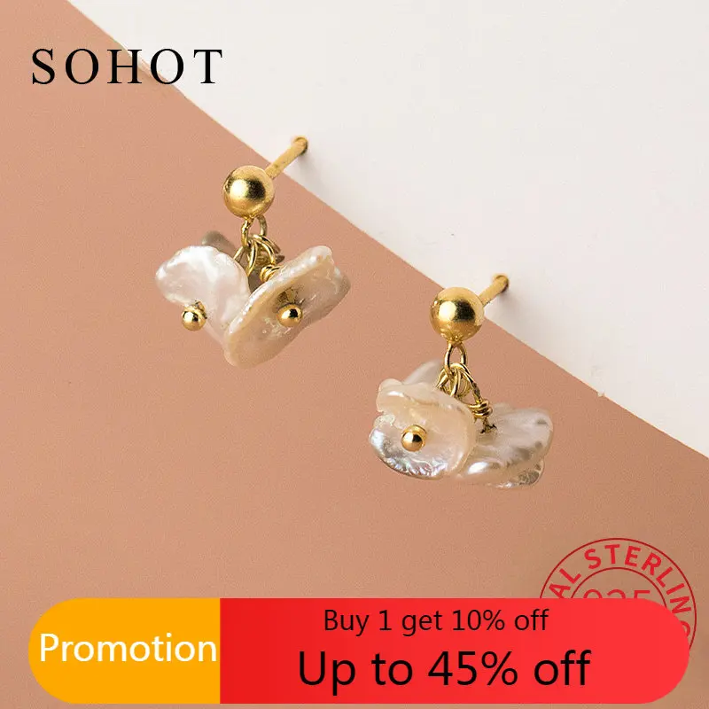 

Fashion Real 925 Sterling Silver Irregular Flowers Stud Earrings For Fashion Women Cute Fine Jewelry Minimalist Accessories