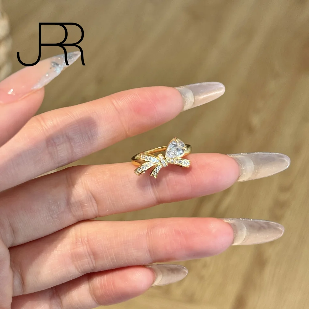 JRR Новое кольцо с муассанитом и бантом из 18-каратного золота бриллиантом для