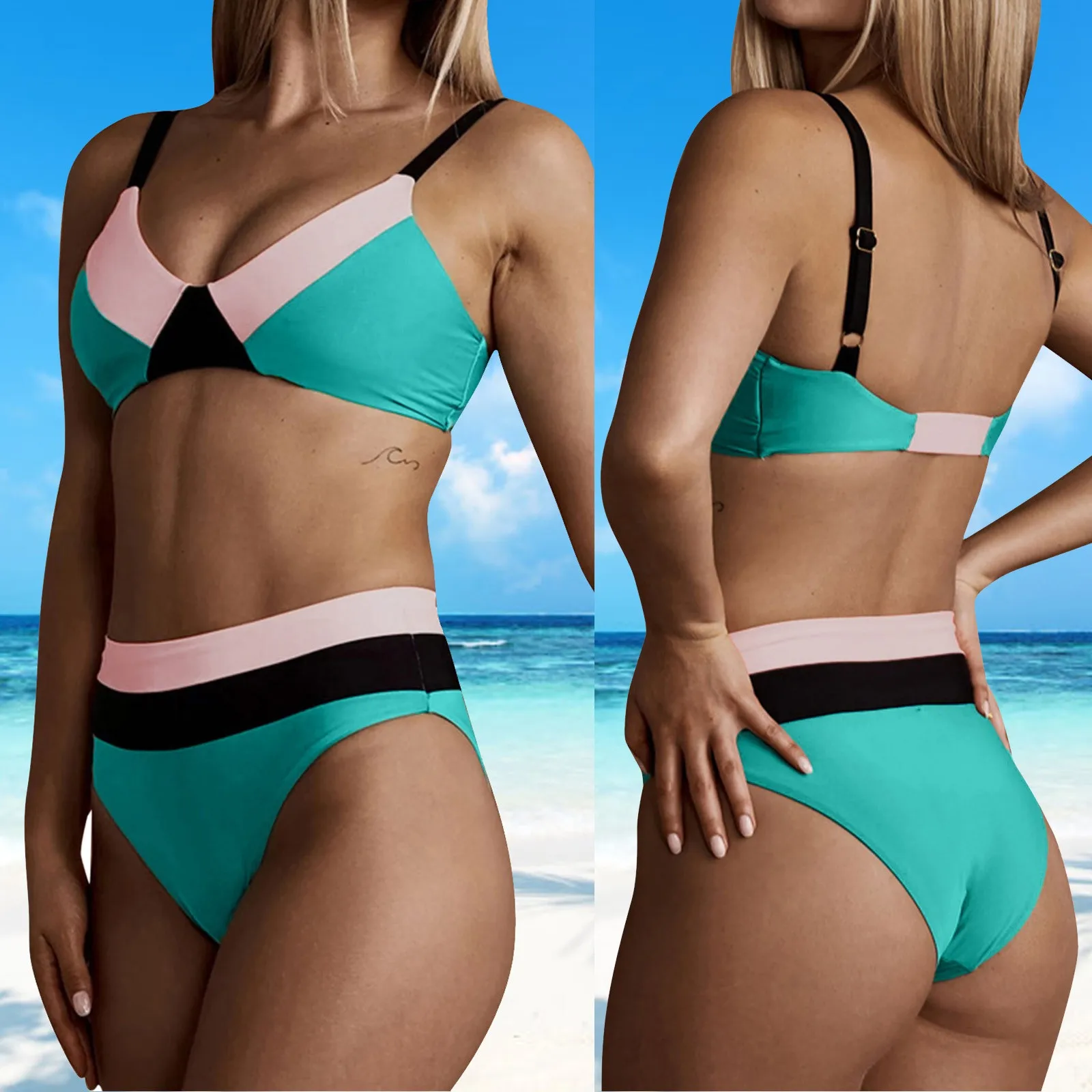 

2022 NEW High Waist Swimwear Bikini Women's Swimsuits Push Up Biquini Shiny Splicing Bikinis High Cut Bathing Suits