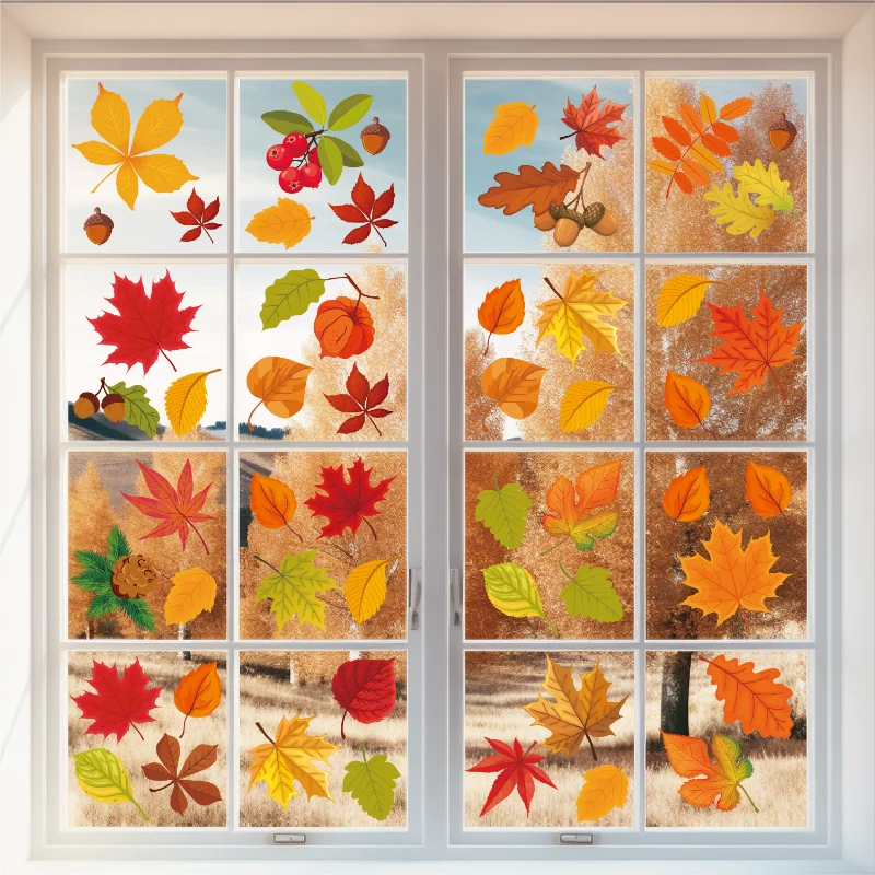 

Thanksgiving Window Clings Autumn Maple Leaves Window Static Stickers for Thanksgiving Day Window Decoration