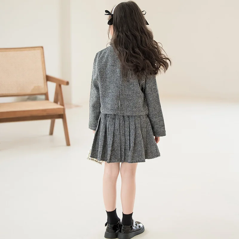 Комплект одежды для девочек-подростков ZOETOP Осень-зима 2024 клетчатый твидовый