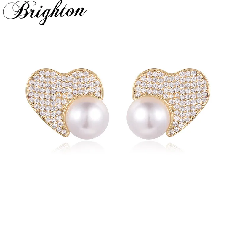 

Brighton Cute Shiny Crystal Simulated Pearl Stud Earrings For Female Charm Wedding Party Anniversary Trendy Sweet Jewelry Gift