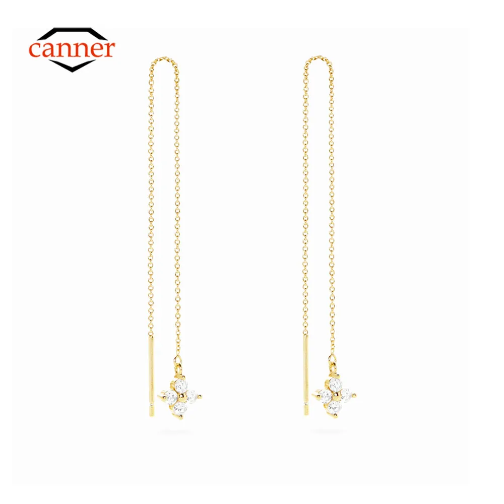 

CANNER Crystal Tassels 925 Sterling Silver Earring For Women Drop Earrings Luxury Fine Jewelry Wedding Party 18K Gold Aretes