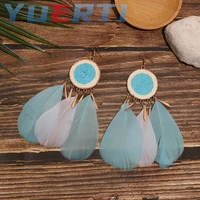 1pc bohemian long feather dangle earrings for women beach chain tassel drop earrings wedding bride jewelry wholesale%ef%bc%8c2022 new