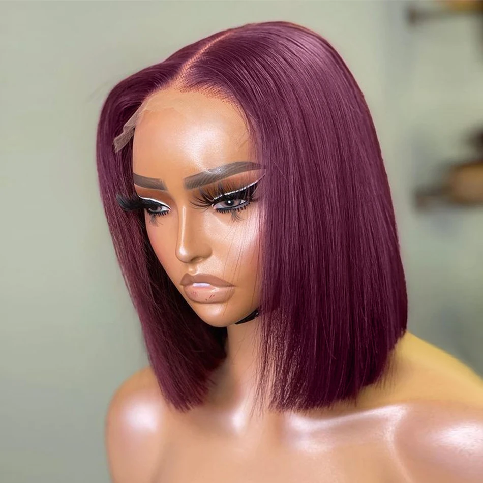 

99J Colored T Part Lace Short Bob Wigs Pre Plucked Brazilian Remy Human Hair For Women 5x1 Middle Part Lace Wigs 180% Density