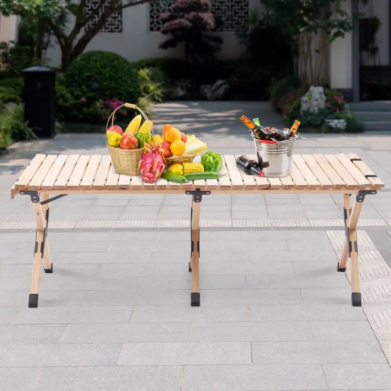 

Wooden Egg Roll Table Folding Portable 120*60 cm Max 110kg BBQ Camping Portable