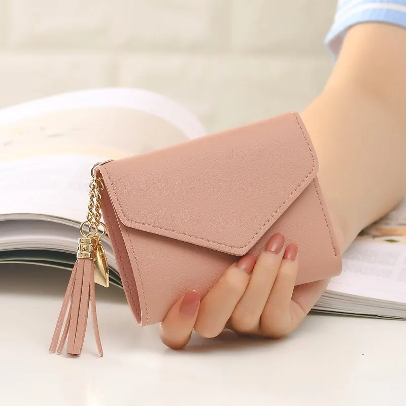 

Pink Women Mini Tassel Pendant Wallet Card Holder Fashion Coin Purse Women's fashion purse Clutch bag Change purse Short wallet