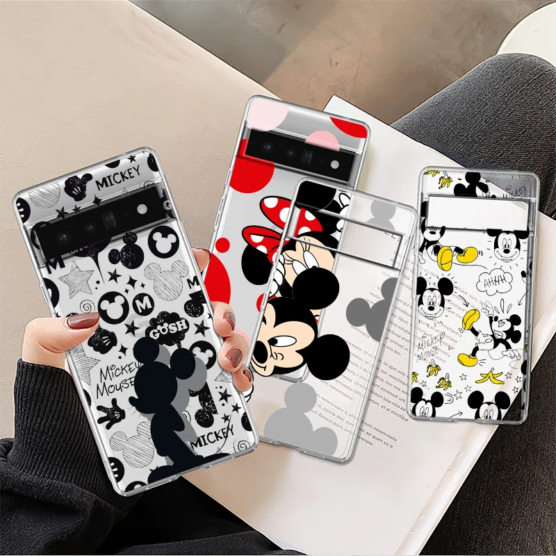

Disney Mickey&Minnie Logo For Google Pixel 8 7 6 Pro 6a 5 5a 4 4a XL 5G Transparent Phone Case Cover Shell