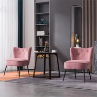 With Adjustable Black Metal Legs For Living Room Upholstered Side Chairs Pink Set Of 2 Velvet Accent Chairs Modern Button Chair