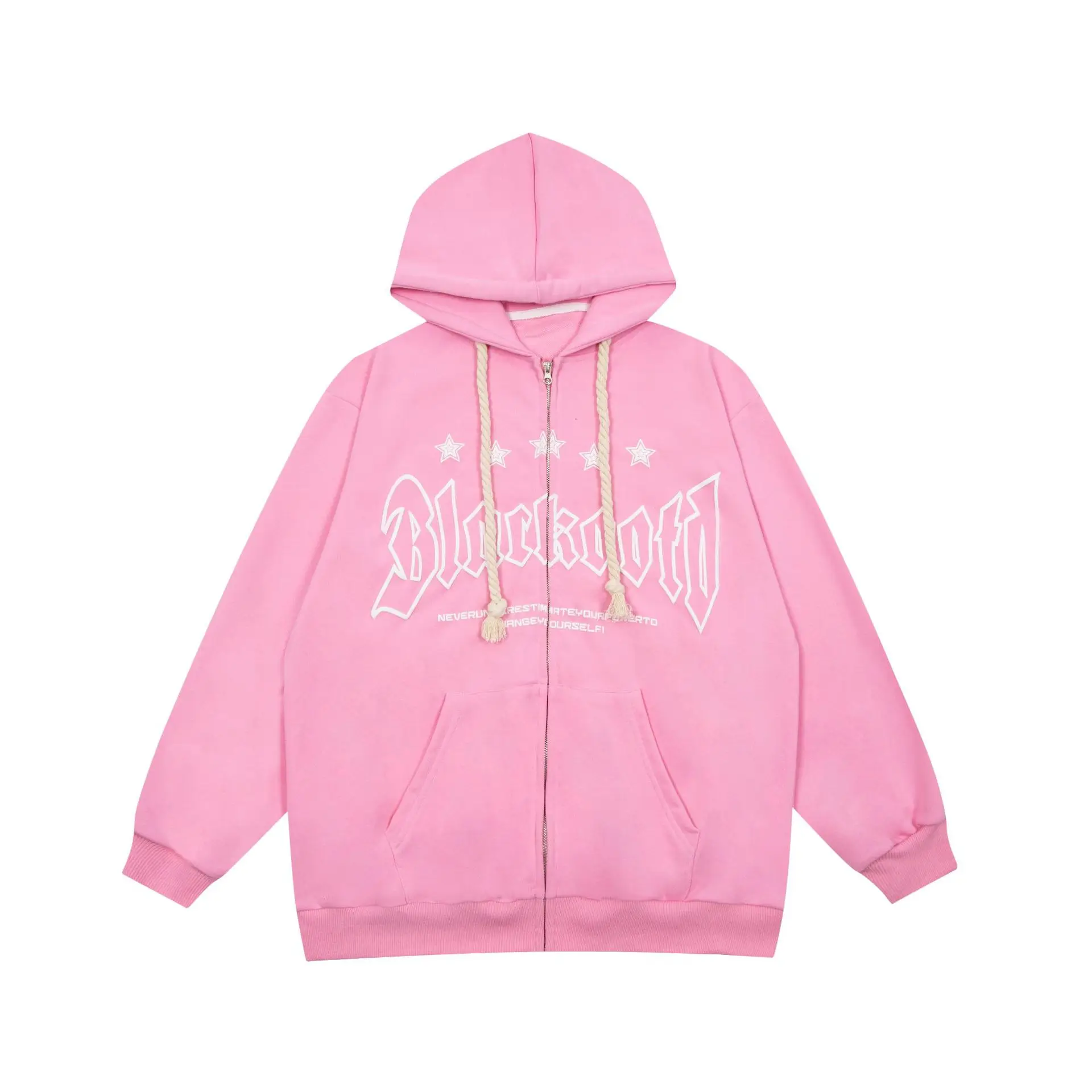 

American Retro Foam Printing Letter Cardigan Sweater Men And Women Autumn Loose Tide Brand Couple Hooded Cotton Zip Hoodies
