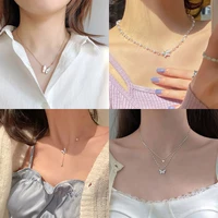 silver color butterfly double layer necklace animal inlaid zircon pendant clavicle chain party gifts beautiful jewelry for women