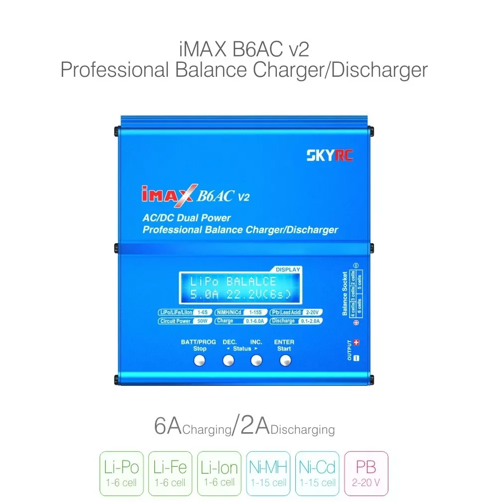 

2023Original SKYRC iMAX B6AC V2 6A Lipo Battery Balance Charger LCD Display Discharger For RC Model Battery Charging Re-peak Mod