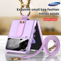 with shoulder strap case for samsung galaxy z flip 4 5g pc ring bracket holder for flip4 with film ultra thin case crossbody new