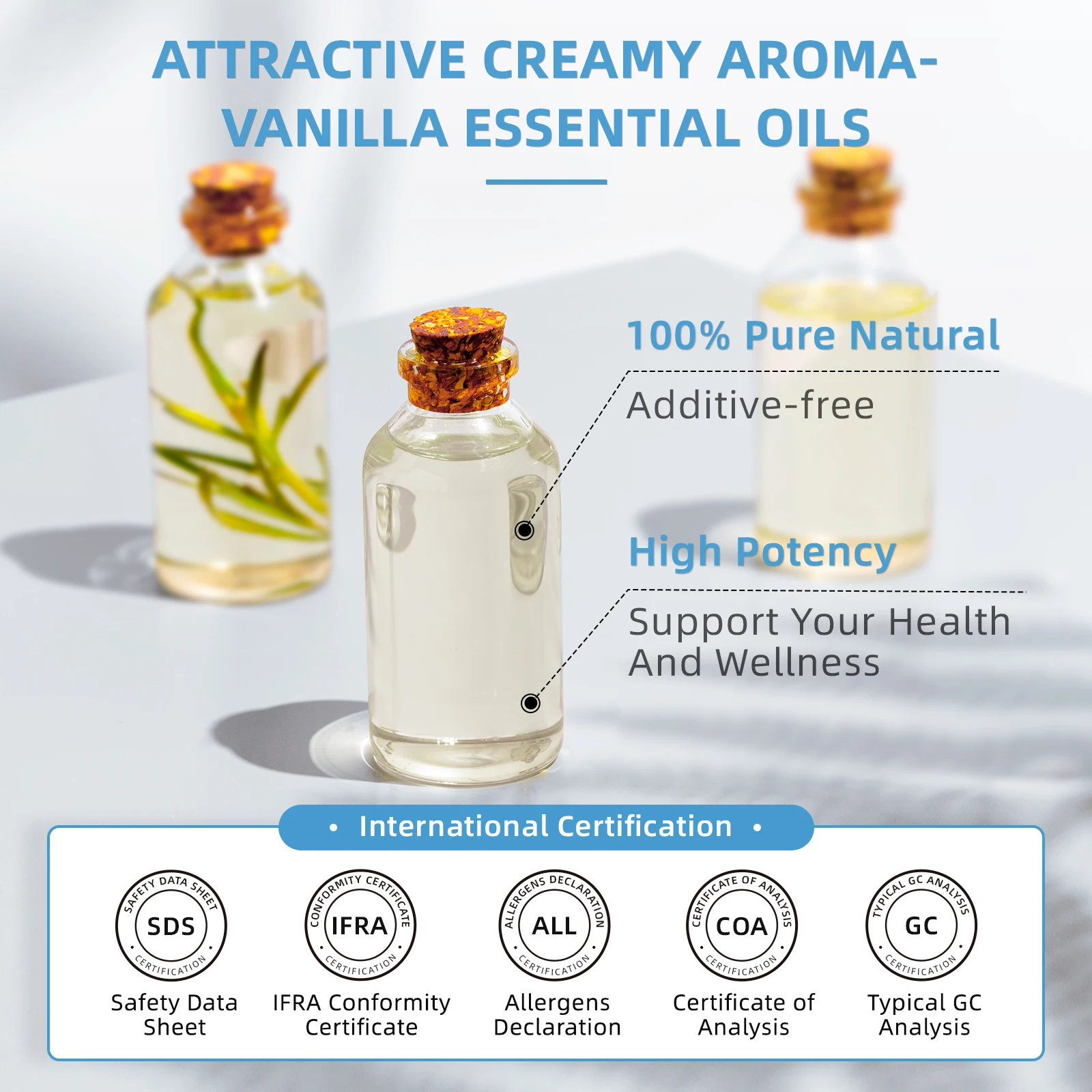 HIQILI 100ML Vanilla Essential Oils for Diffuser Humidifier Massage Aromatherapy Aromatic Oil for Candle/Soap Making Hair Care images - 6