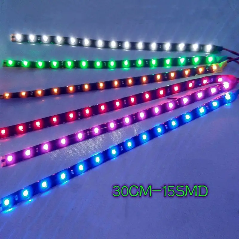 

M6CF 10pcs/set 1210 3528 LED Fiexble Light Strip 30cm 15 SMD 12V Soft Car Lamp Strips Waterproof Car DIY Decoration Parts