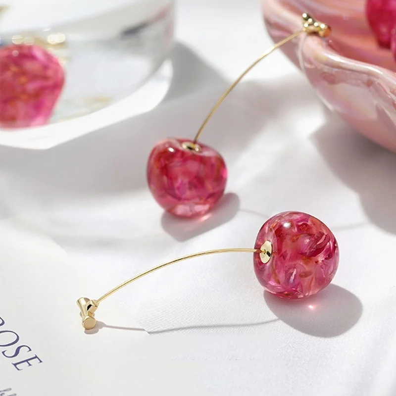 

New Resin Design Lovely Girl Fresh Cherries Gentle Pink Dried Cherry Earrings Earrings Women
