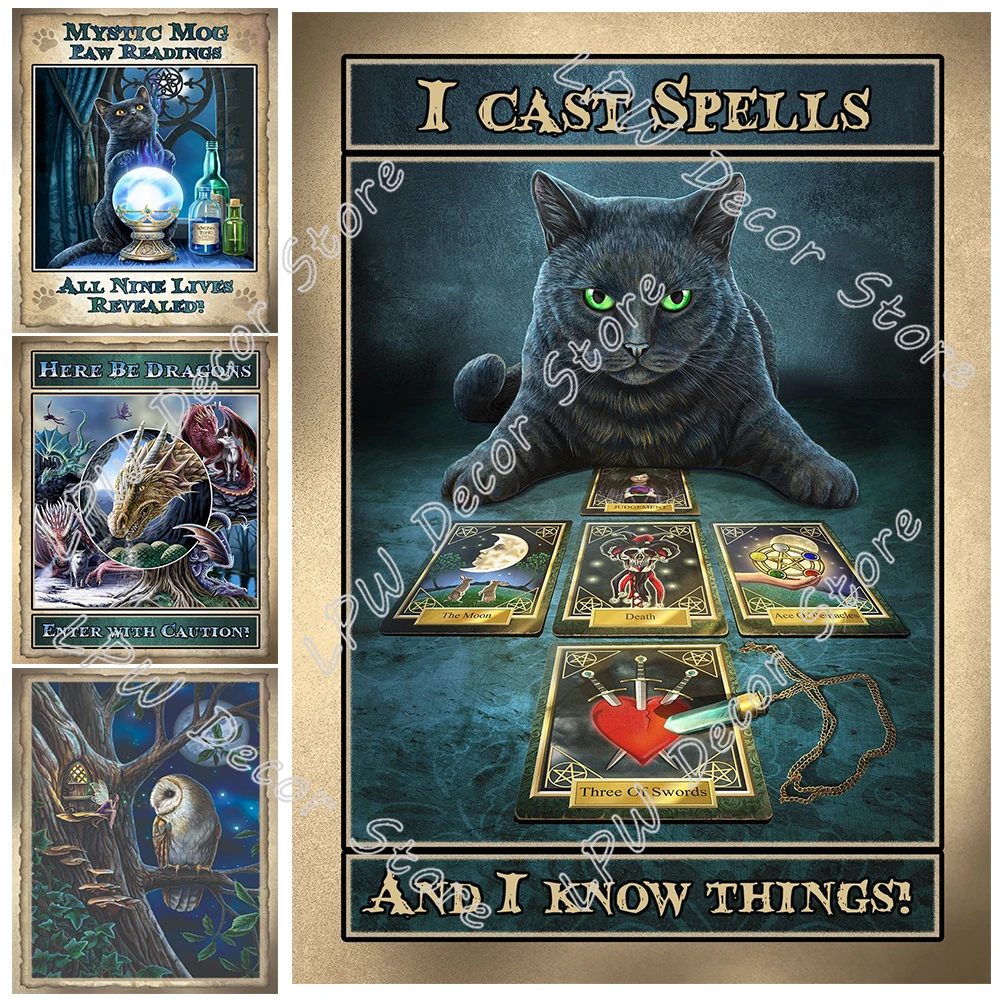 

Винтажное Оловянное украшение в виде Салемских кошек в европейском стиле, ведьма и кошка, украшение для гостиной, Настенный декор