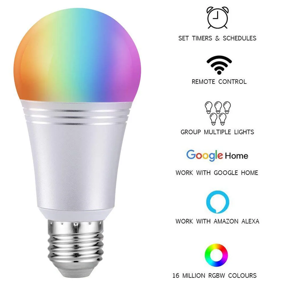 

7W E26/E27 WiFi Smart Light Bulb APP Control 85V-265V RGBW Dimmable LED Night Lamp Work with Amazon Alexa/Google Home