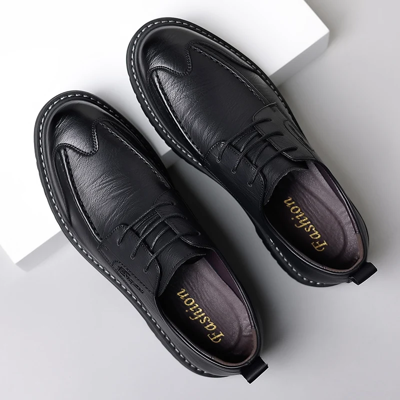 

New Dress Shoes Men 2023 Classic Lace-Up Oxfords Male Shoes Stylish Casual Leather Shoes Men's All-match Vintage Business Shoes