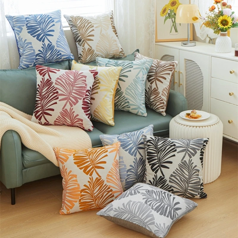 

Простой чехол для подушки из хлопка и льна, жаккардовая наволочка для подушки, декоративная наволочка для подушки с растительным рисунком, наволочка для спинки, домашний декор