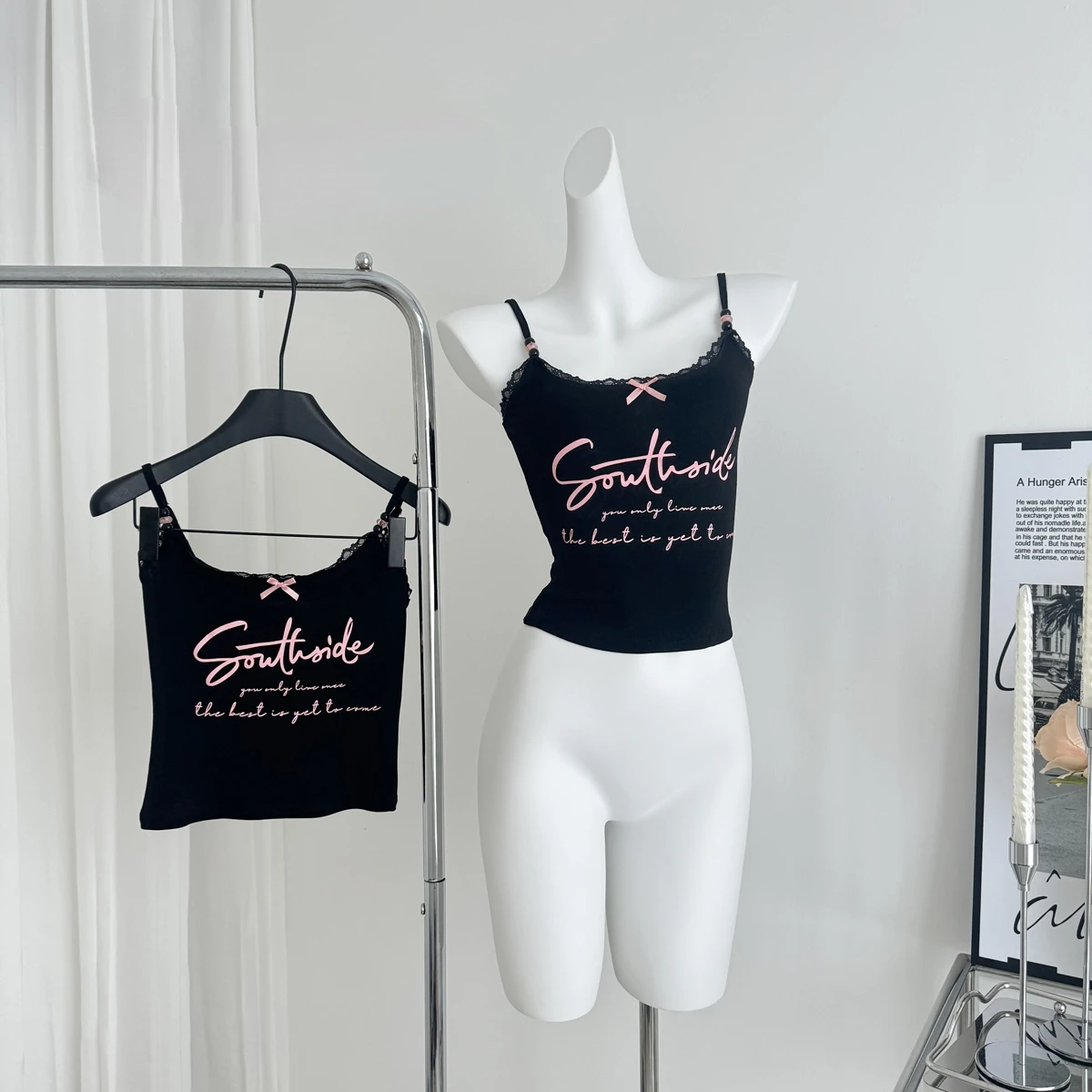 Женский Кружевной укороченный топ повседневный облегающий черный с принтом в