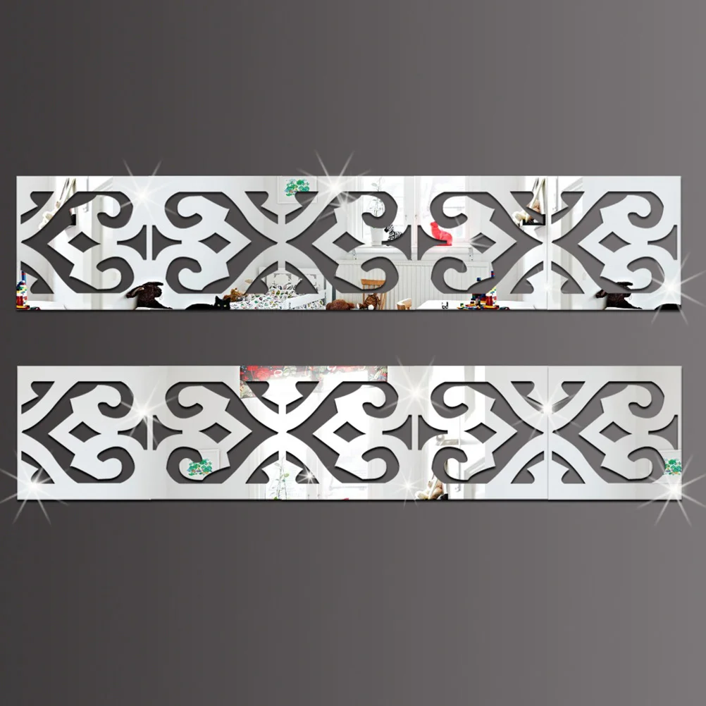 

10pcs Elegant DIY Mirror Wall Stickers Acrylic Mural Decals Geometric Baseboard Wall Stickers for Home Bathroom