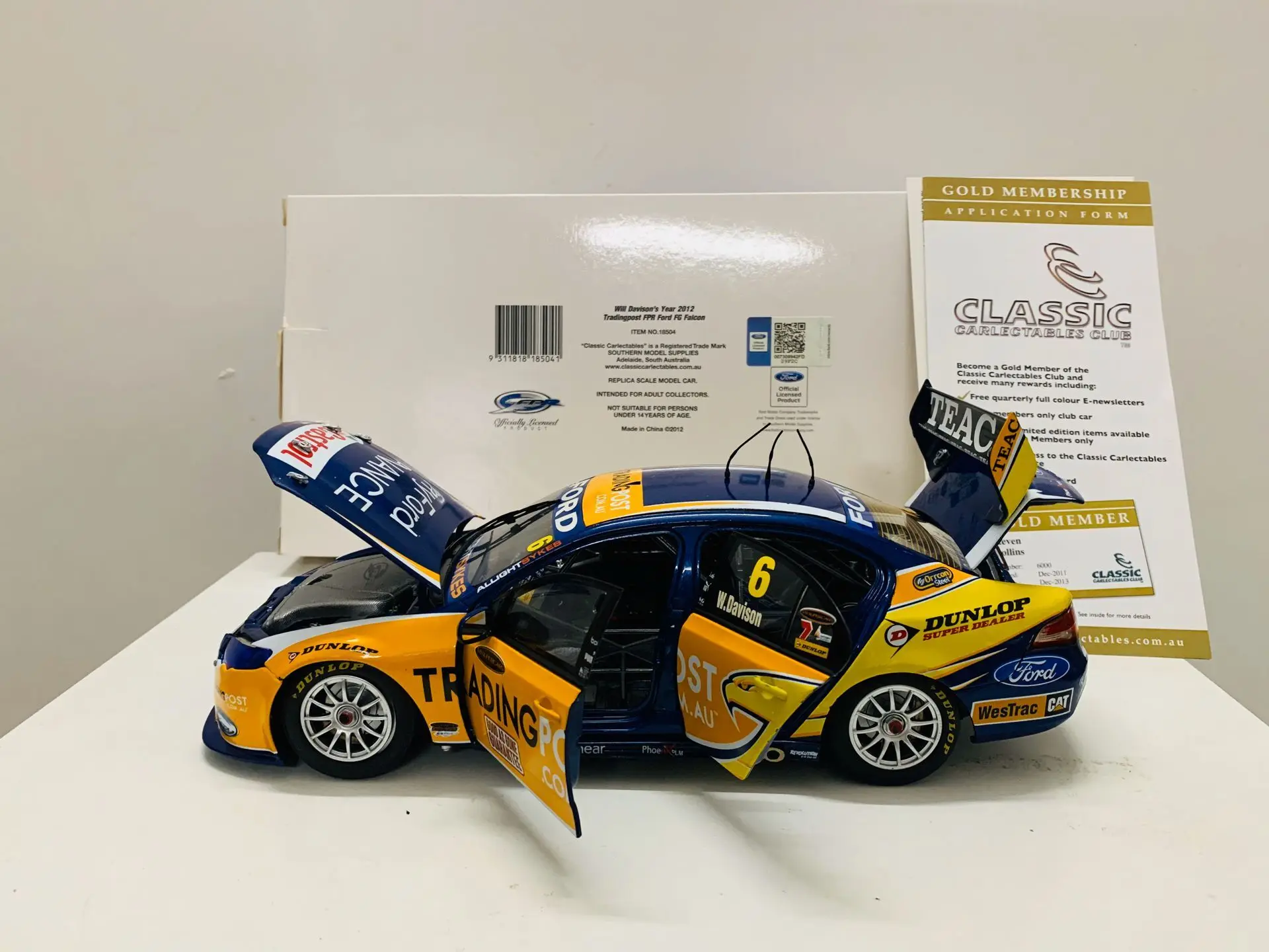 

1/18 масштаб литые модели классических carlectable Tradingpost FPR Ford FG Falcon #6 будет Davison 2012