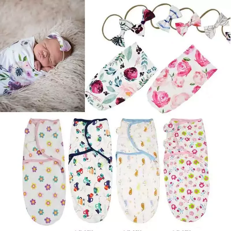 

Cotton Infant Swaddle Muslin Blanket Newborn Baby Wrap Swaddling Blanket Sleeping Bag+Headband Outfits Set