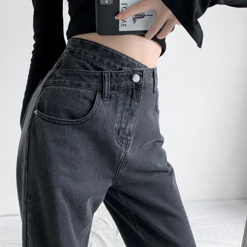 2022 Women Fashion Irregular Cross Waist Wide leg jeans baggy woman denim capris Pants jean mom jeans trousers Boyfriend Jeans