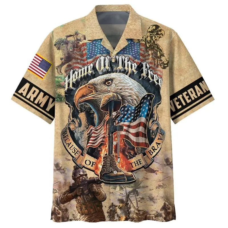 US ARMY-VETERAN 3D Beach Hawaiian 2022 Summer Men Shirt Short Sleeve Shirt Streetwear Oversized 5XL Camisa Social Chemise Homme