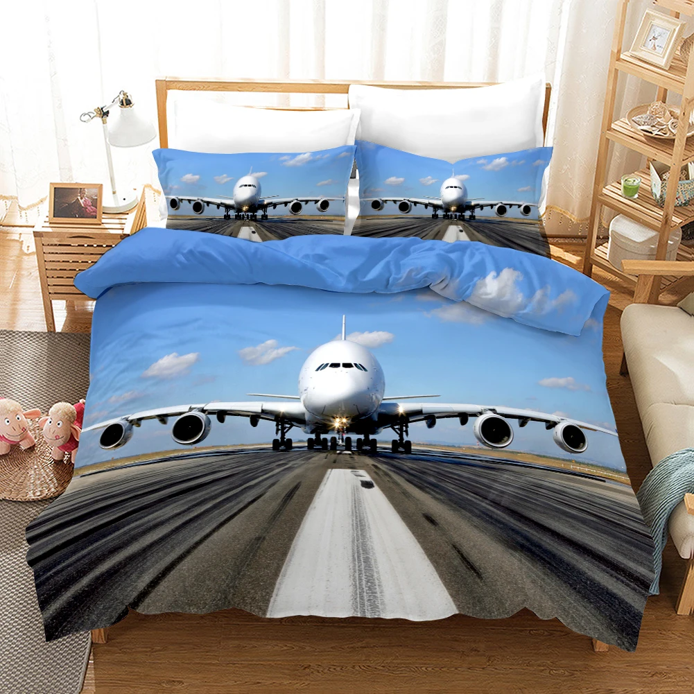 Aircraft Duvet Cover Flying Plane Bedding Set for Kids Boys Girl Polyester Airplane Print Comforter Cover Double Queen King Size