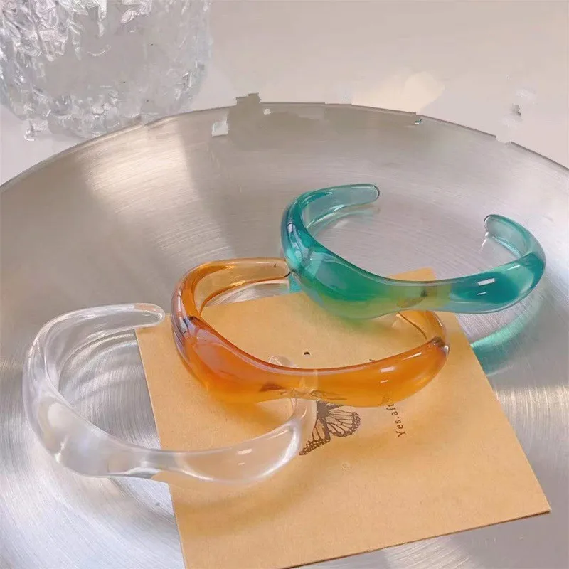 Модные Красочные прозрачные полимерные Открытые Браслеты геометрические