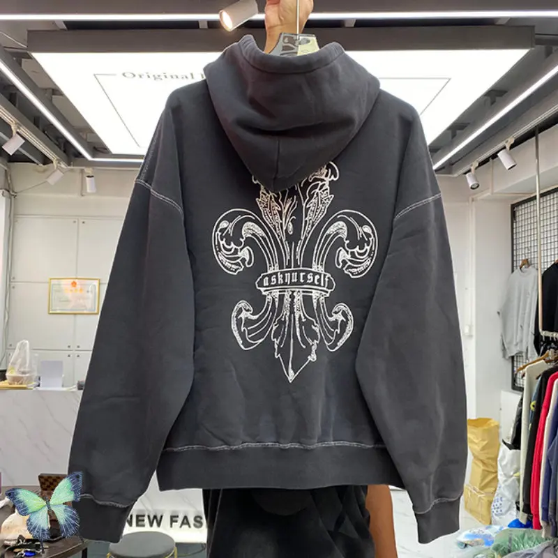 

Hiphop Street Askyurself Thick Hoodies Back Big Logo Creative Printing Pullover Men Women Fleece Sweatshirts