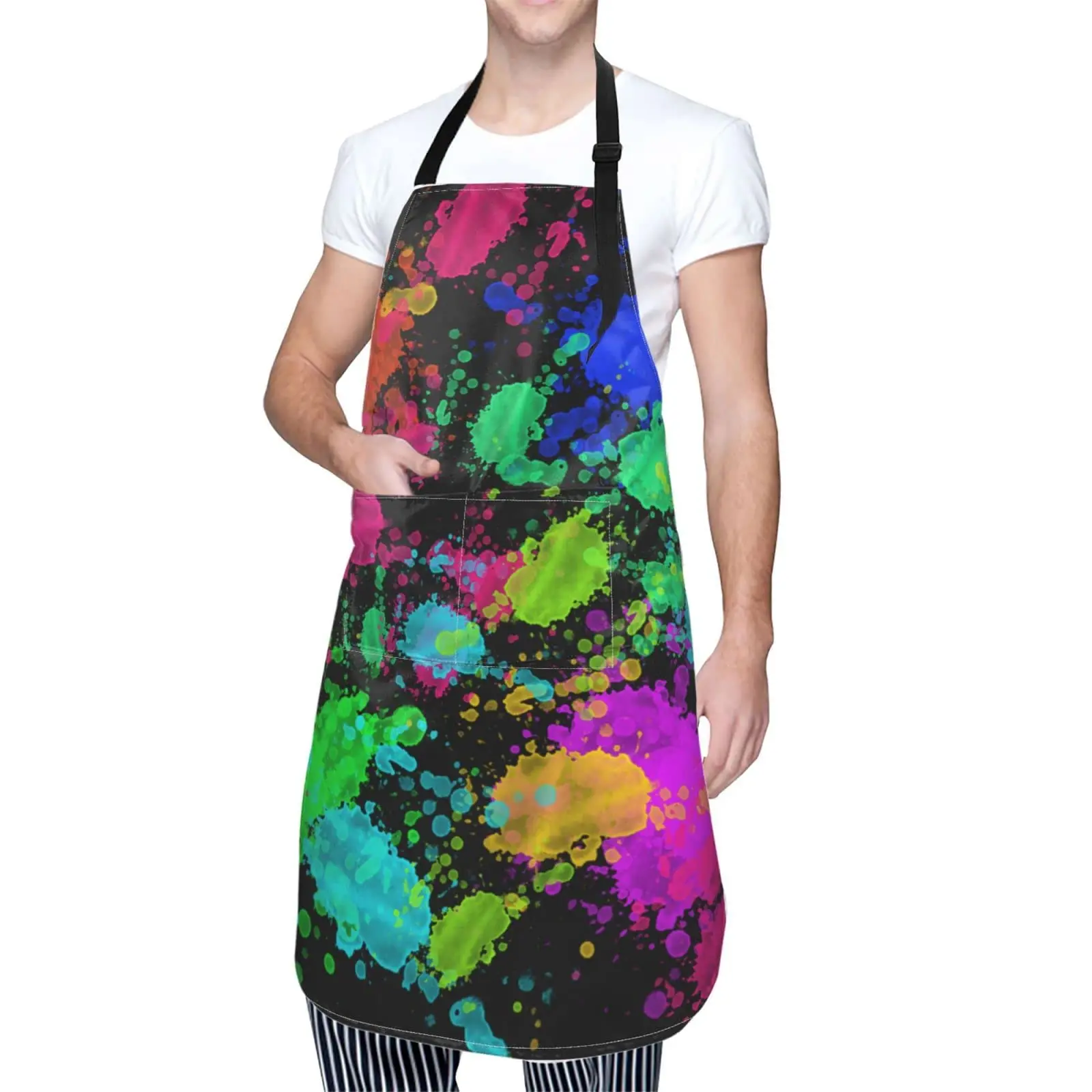 

Art Artist Apron with 2 Pockets Waterproof Colorful Painting Apron Chef Aprons Bibs for Women Men Unisex Adjustable Neck