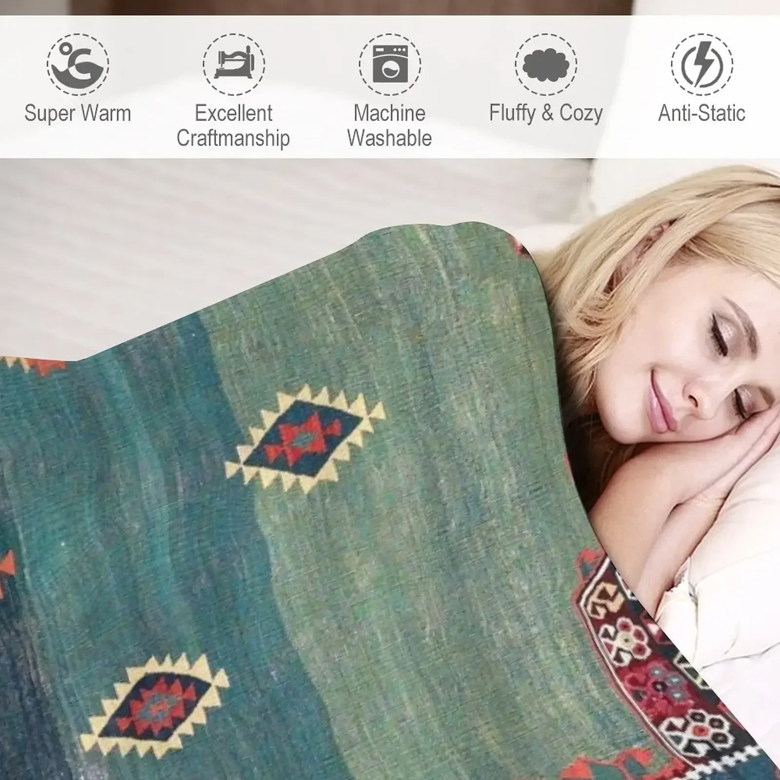 Фото Sivas антикварное турецкое нишевое одеяло с принтом Kilim, роскошные одеяла люксового бренда №4