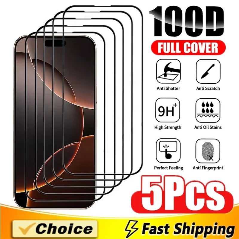 5 шт. закаленное стекло для iPhone 16 11 12 13 14 15 Pro Max Mini Защитная пленка экрана IPhone XR X XS MAX