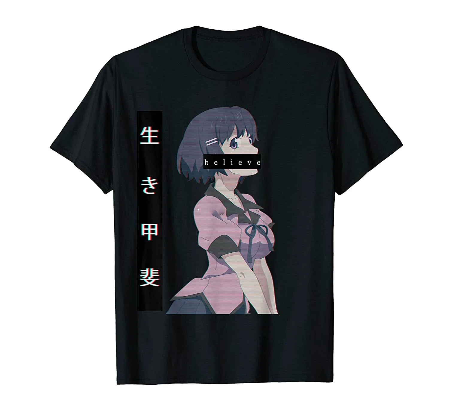 vaporwave waifu T-Shirt Men Cotton Tshirt Tees Tops Anime Harajuku Streetwear