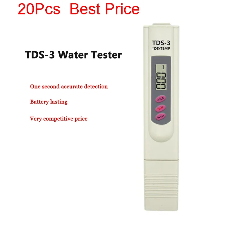 

20Pcs/lot 2-in-1 PPM Water TDS Meter Tester Drinking Water Quality Analyzer Monitor Filter Rapid Test Pools PPM TDS-3