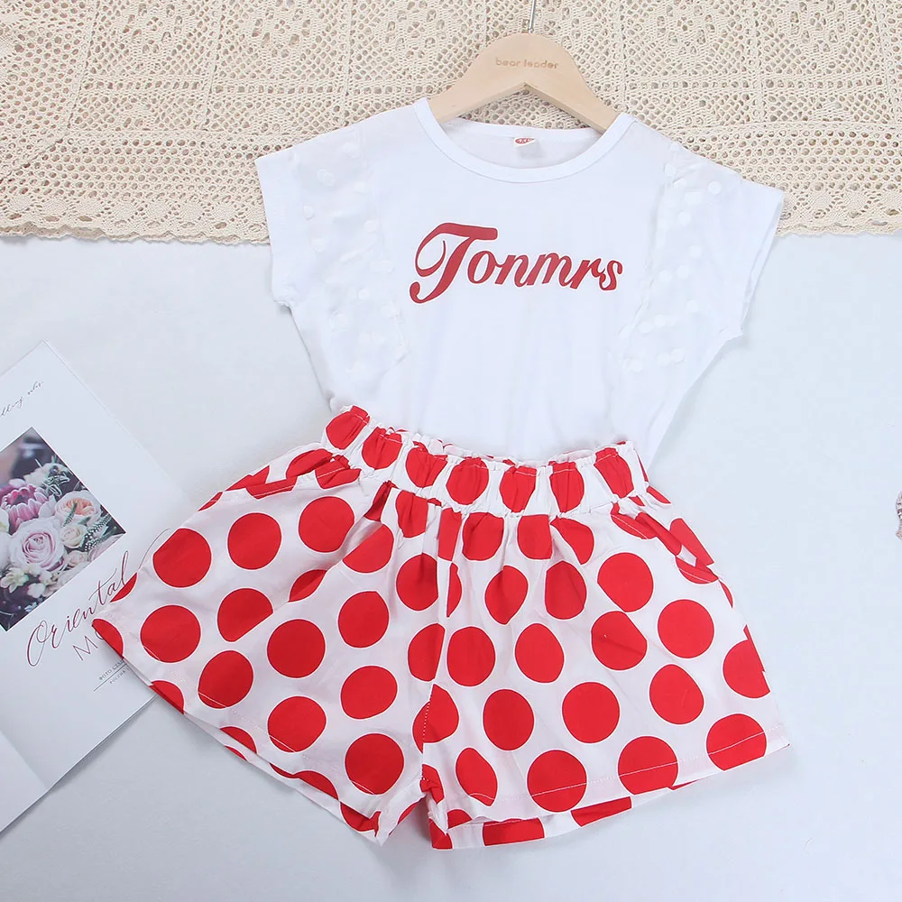 

4-13 Years Old Teens Girl Summer Suits 2022 New Fashion Teenagers Letter T-Shirt And Polka Dot Shorts Outfits Casual Clothes