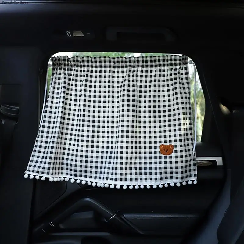

Car Sun Shade Curtains Cute Cartoon Bear Plaid Car Styling Rear Side Window Windshield Sunshade Protect Window Curtains