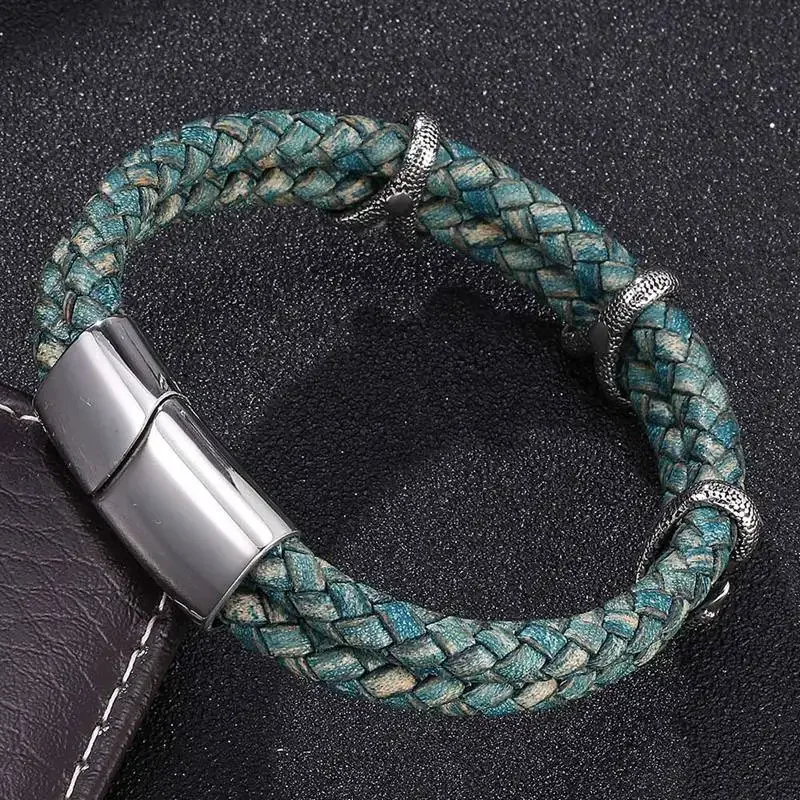 Винтажные ювелирные изделия мужской кожаный браслет из нержавеющей стали