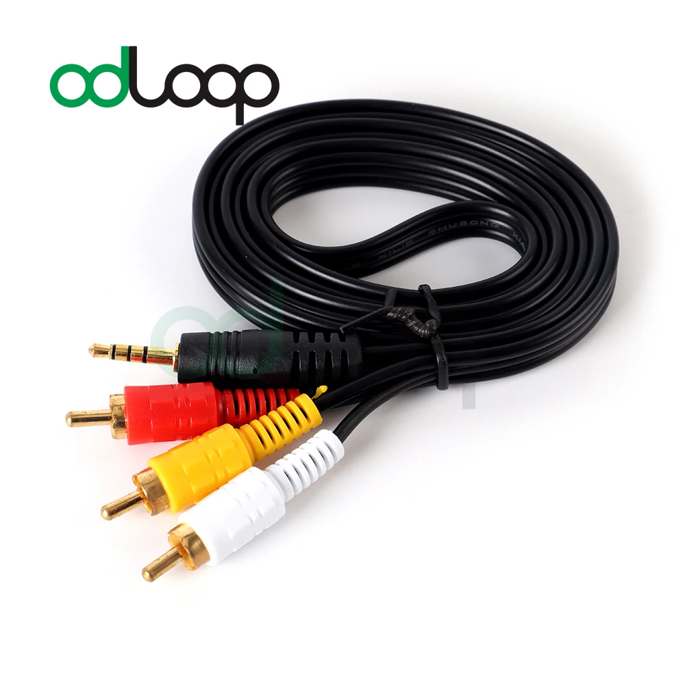 ODLOOP-adaptador macho de 3,5mm macho a 3 hembra RCA para vídeo, Cable de Audio y vídeo estéreo, AV