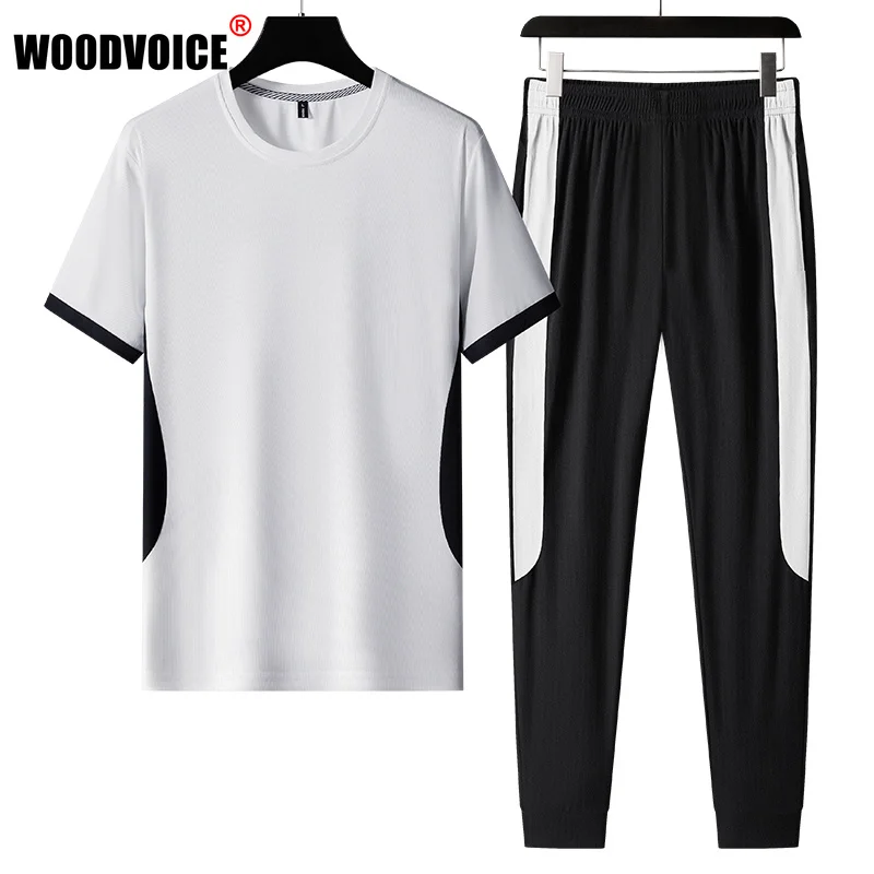 

Men Shorts Sleeve T-Shirt + Pants 2 Pieces Mens Summer Trousers Sets Sportswear Male Clothing Suits Fitness Jogger Tracksuit New