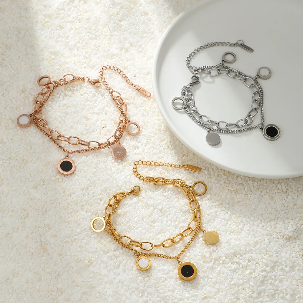 

Stainless Steel Women Bracelet Jewelry Layers Round Pendant Bangles Jewelry