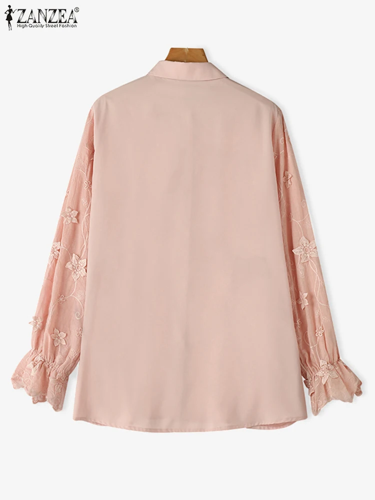 ZANZEA модные жаккардовые туники с вышивкой винтажные однотонные рубашки женские